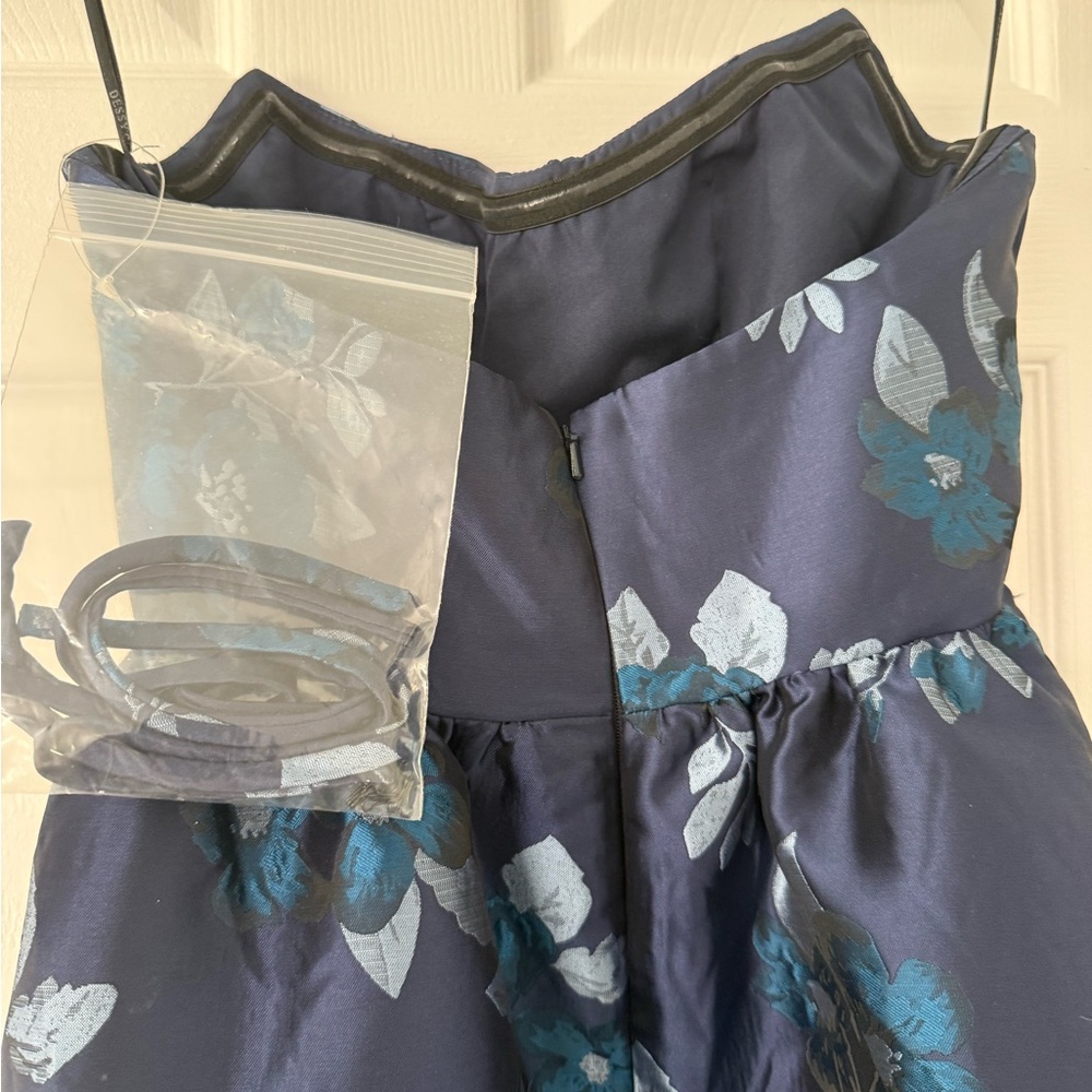 Dessy Collection ; Women's Navy Rose Damask Strapless Cat-Eye Bodice Maxi Dress - Picture 9 of 16